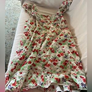 Blue Rain Red and Green Flutter Sleeve Sundress